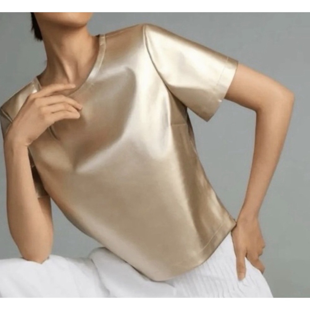 Anthropologie Porridge‎ Collin Sz M faux-leather gold Metallic short-sleeve top